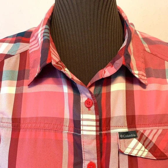 COLUMBIA Wm's L Omni-Shade Nylon Shirt Quick Dry Vented Fish Hike Camp Outdoors - Picture 4 of 12